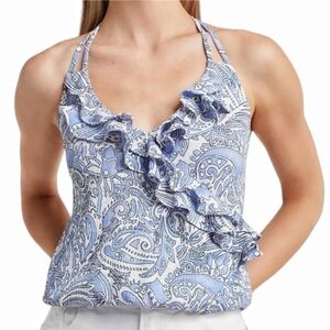 Express - Paisley Print Halter Neck Ruffle Top